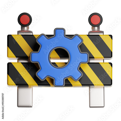Website under construction barrier with gear icon