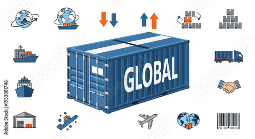 Global Shipping Container Logistics Icons.