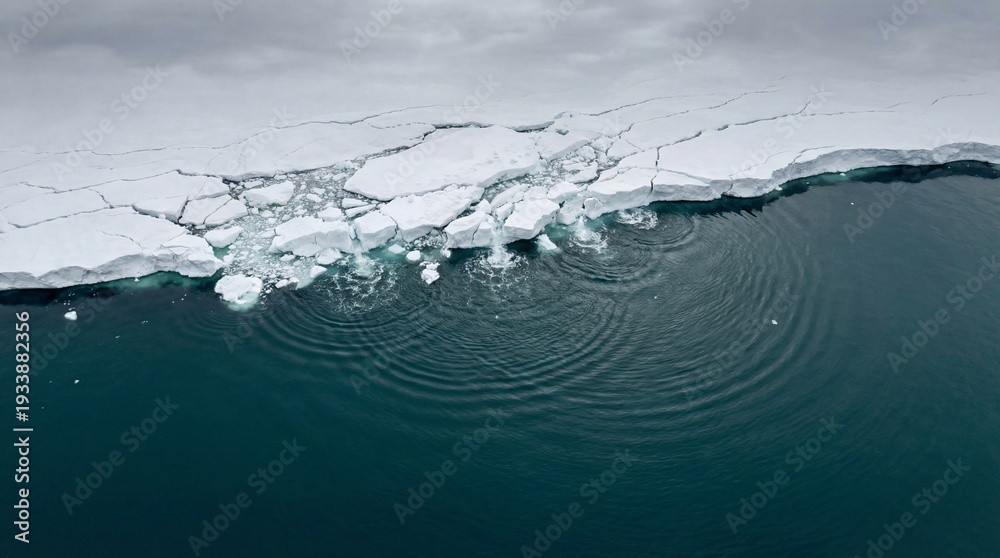 Obraz premium Aerial View of Melting Arctic Ice Shelf and Global Warming Concept, Climate Change Impact on Polar Regions and Rising Sea Levels