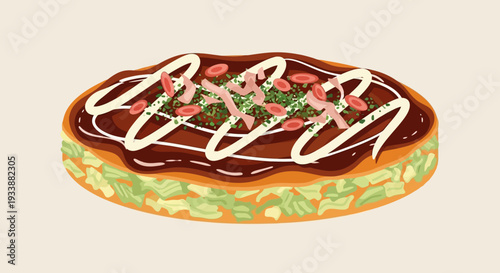 Okonomiyaki Japanese savory pancake with toppings