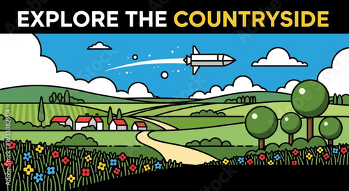 Explore Countryside: Rocket, Fields, Flowers, Houses, Trees