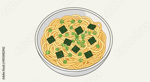 Japanese Ramen Noodles with Seaweed and Scallions