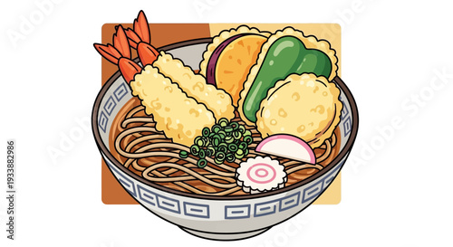 Japanese Tempura Soba Noodles Bowl