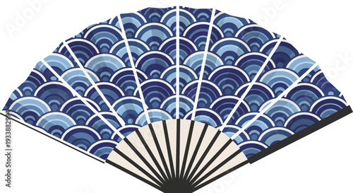 Japanese Wave Pattern Folding Fan