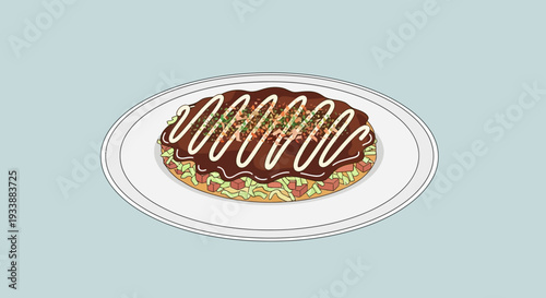 Okonomiyaki Japanese Food Dish Illustration