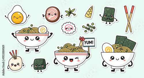 Cute Kawaii Ramen Noodles Bowl Sticker Pack
