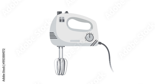 Modern white electric hand mixer, an essential kitchen appliance for baking, whisking, and food preparation, perfect for home chefs and culinary enthusiasts creating delicious treats