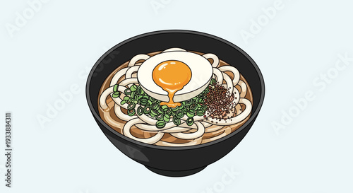 Japanese Udon Noodles with Egg and Green Onions