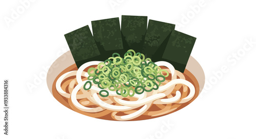 Japanese Udon Noodles with Seaweed and Scallions