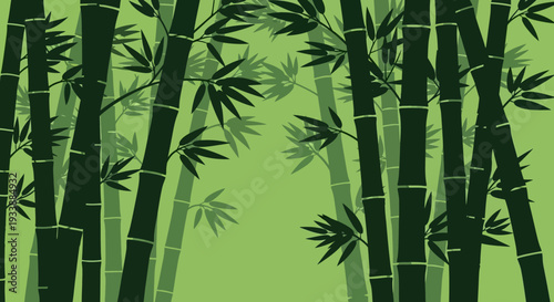 Green Bamboo Forest Silhouette on Light Green Background