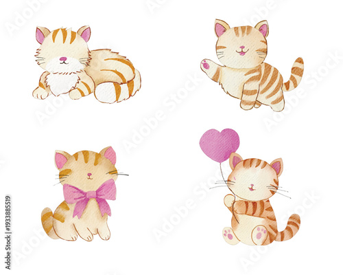 Cute Kitten Cartoon Watercolor Illustration
