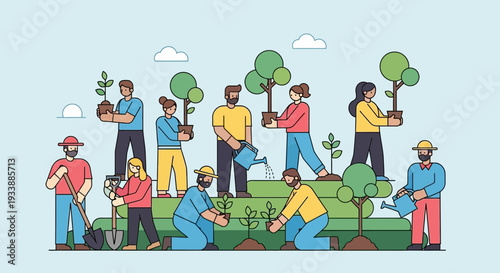 People from diverse backgrounds unite for Earth Day, promoting sustainability and environmental protection through green energy and eco-friendly practices globally.