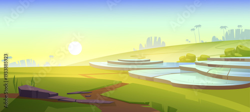 Asian rice field terraces in mountains landscape