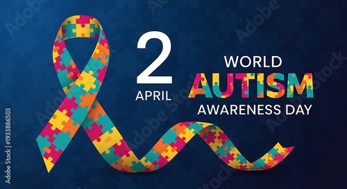 World autism awareness day observed on april 2 with ribbon and puzzle pieces