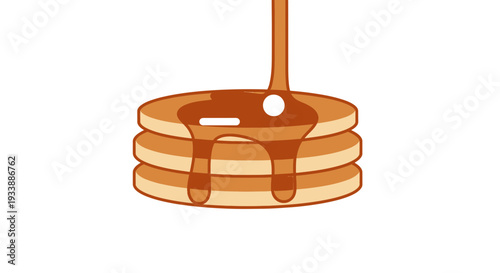 Delicious golden pancakes generously drizzled with rich, sweet maple syrup, depicting a classic morning breakfast treat, perfect for menus or recipe illustrations