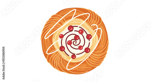 Deliciously Swirled Danish Pastry with Cream and Cherry Topping, A Sweet Treat
