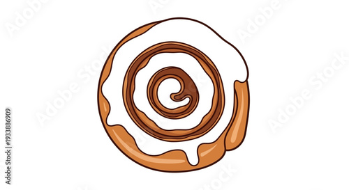 Sweet Cinnamon Swirl Pastry Topped with Creamy White Icing, Delicious Baked Treat Illustration