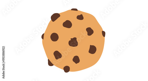 A delicious close-up illustration of a chocolate chip cookie, perfectly baked with a golden brown crust and dark chocolate chips