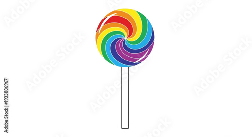 A delightful vector illustration of a classic spiral lollipop, bursting with bright rainbow colors and promising a taste of sugary happiness and nostalgic fun