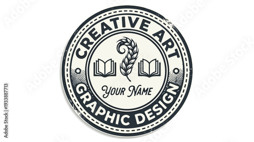 Creative Art Graphic Design Emblem with Books and Feather.