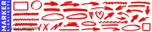 Red highlight and marker craft underline and circle, highlight and marker refine line, brush, pen, mark and highlighter accents.