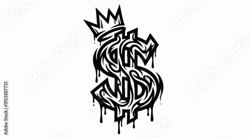 Dollar sign with crown and dripping effect.