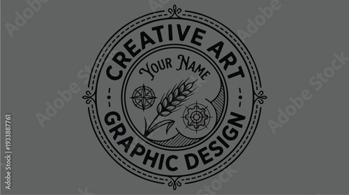 Creative Art Graphic Design Emblem with Wheat and Flowers.