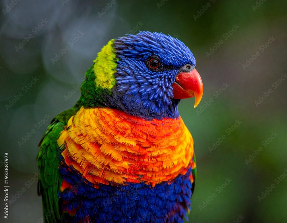 Naklejka premium Vibrant Rainbow Lorikeet Portrait - A Colorful Australian Parrot.