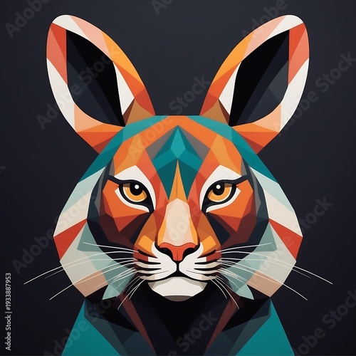 Abstract Geometric Fox Portrait with Vibrant Colors and Modern Art Style