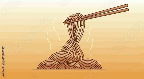 Hot Noodles Being Picked Up by Chopsticks
