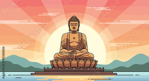 Pixel Art Buddha Statue at Sunrise