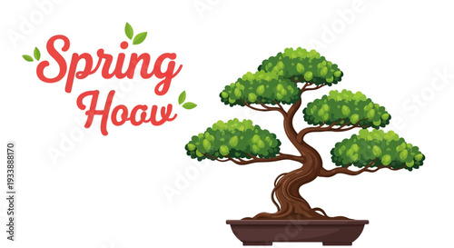 Spring Bonsai Tree with "Spring Hoav" Text