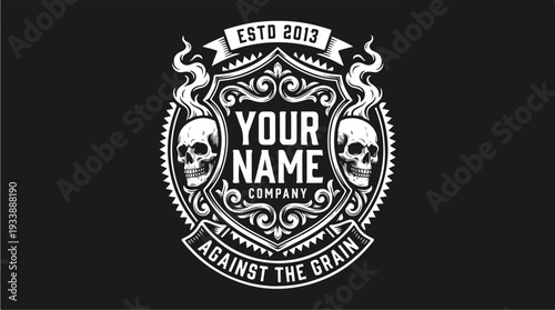 Vintage Skull Emblem Logo Design.