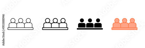 Set of minimalist people group icons with transparent background, depicting team collaboration, audience representation, and user interface elements, vector illustration