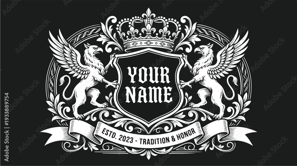 Fototapeta premium Elegant Crest with Griffins and Crown Emblem.