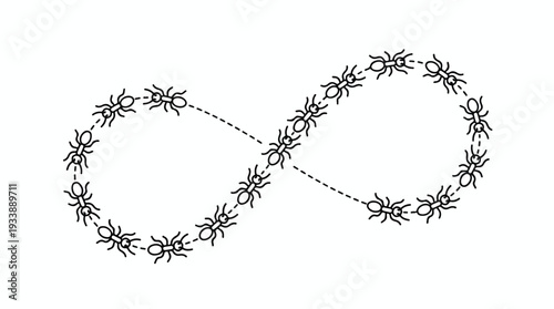 Ants forming an infinity symbol symbolizing endlessness and teamwork.