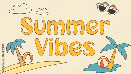 Summer vacation theme with beach elements and sunglasses vibes palm tree ball