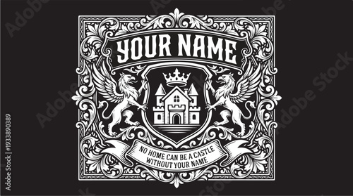 Vintage Emblem with Castle and Lions.