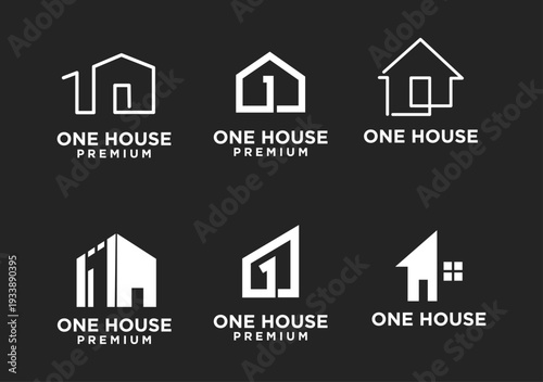Collection of Six Abstract One House Logo Designs Integrating Number 1 for Real Estate and Property Branding