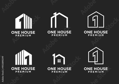 Collection of One House Premium Logo Designs with Number 1 and House Icons for Real Estate