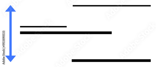 Black horizontal bars of different lengths with a vertical blue arrow to the left, denoting scale, progress, and comparison. Ideal for measurement, growth, statistics, data visualization, balance