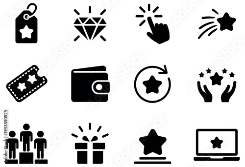 Customer Loyalty Rewards and Premium Membership Benefits Icon Set