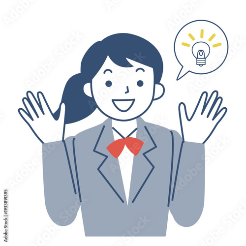 両手を上げて喜ぶ女子学生の上半身