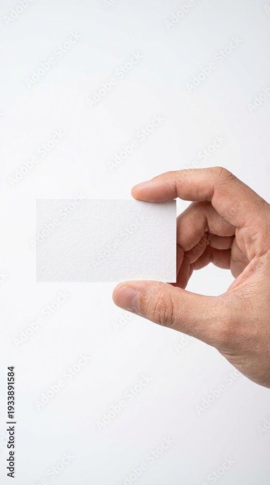 Fototapeta premium Hand holding a blank white business card on white background