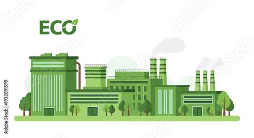 Green Industrial Factory Building Illustration.