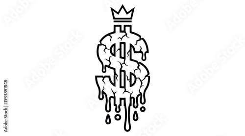 Dollar Sign Dripping with Crown Symbolizing Wealth and Power.