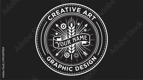 Creative Art Graphic Design Emblem with Wheat and Rays.