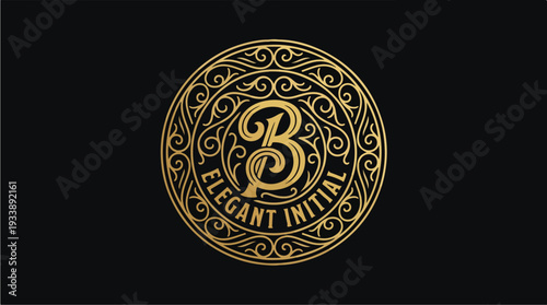 Elegant Gold Monogram Letter B Emblem with Ornate Filigree Design.