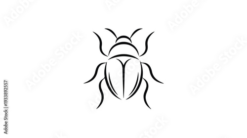 Minimalist Black Line Art Beetle Icon.