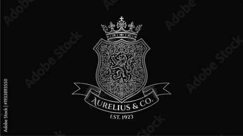 Elegant Aurelius  Co Crest with Lion and Crown Emblem.